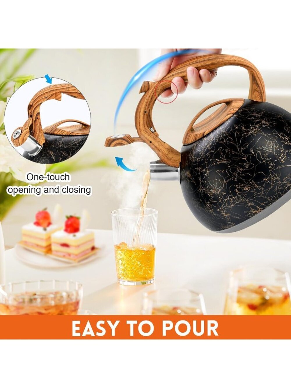 GGC 3.1QT Black Line Stainless Steel Whistling Tea Kettle For Kitchen Stove Top - Picture 5 of 7